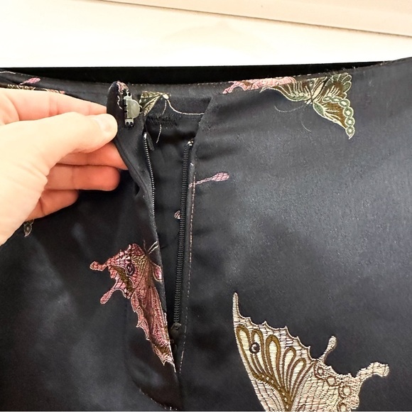 Vintage Black Satin Butterfly Embroidered Beaded Fringe high Waist Pant - Picture 4 of 6